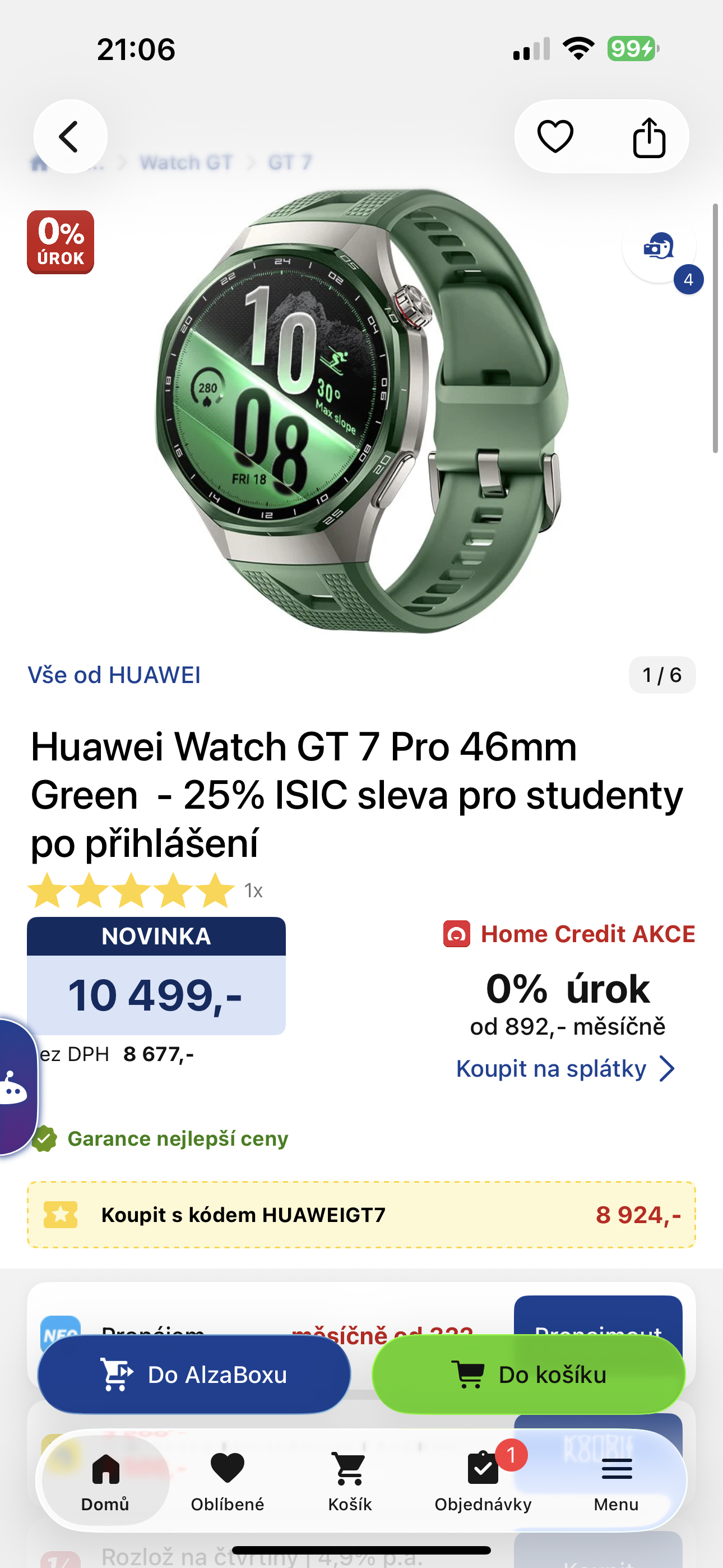 Ukázková obrazovka produktu v aplikaci Alza